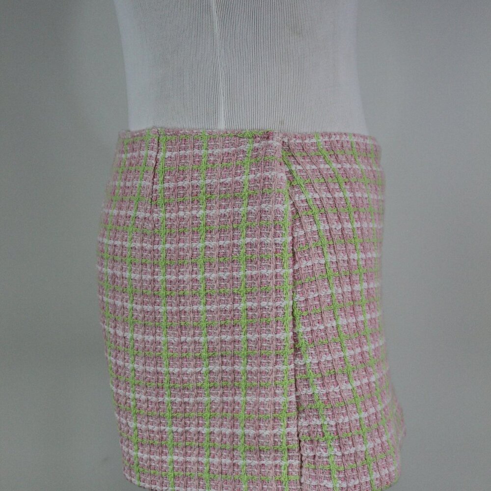 Zara Pink Green Plaid Tweed Skort Mini Skirt Preppy Tennis Style Size M - Picture 7 of 10